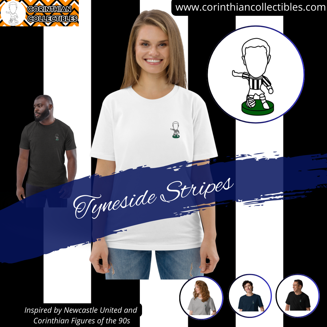 Tyneside Stripes (Black Outline) - Embroided - Unisex Organic Cotton Football T-Shirt - Newcastle United Inspired
