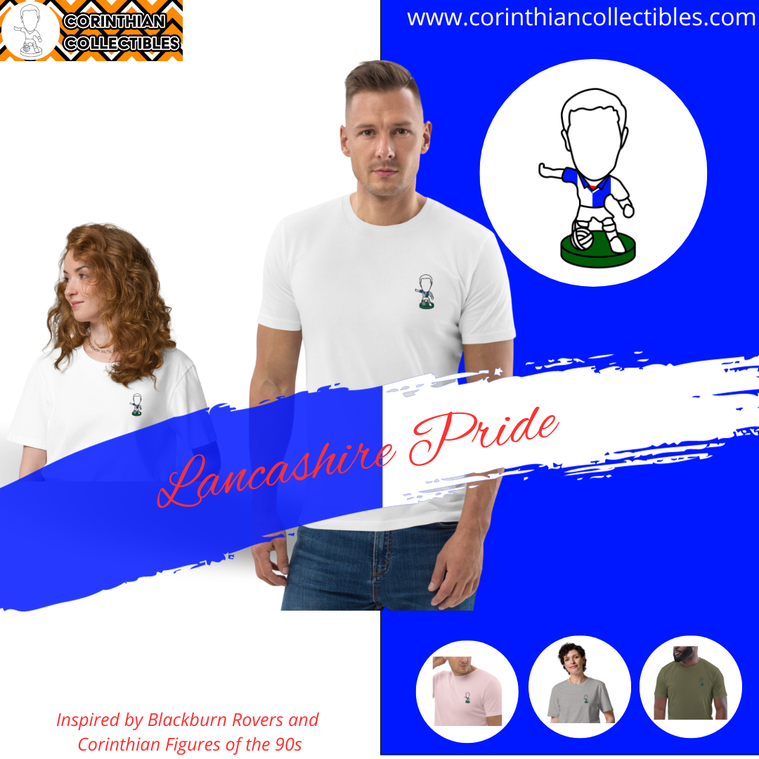 Lancashire Pride (Black Outline)- Blackburn Rovers Inspired Design - Embroidered - Unisex Football Organic Cotton T-Shirt