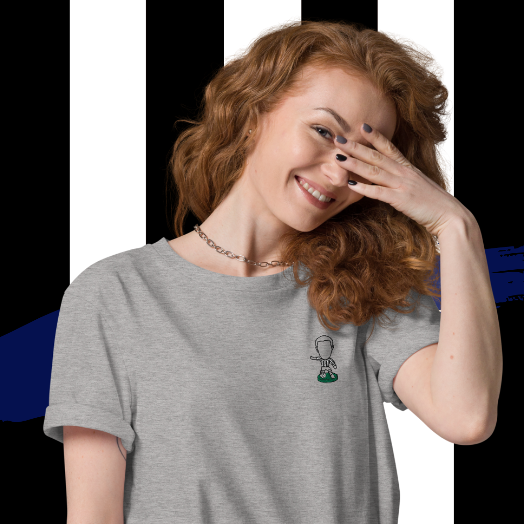 Tyneside Stripes (Black Outline) - Embroided - Unisex Organic Cotton Football T-Shirt - Newcastle United Inspired