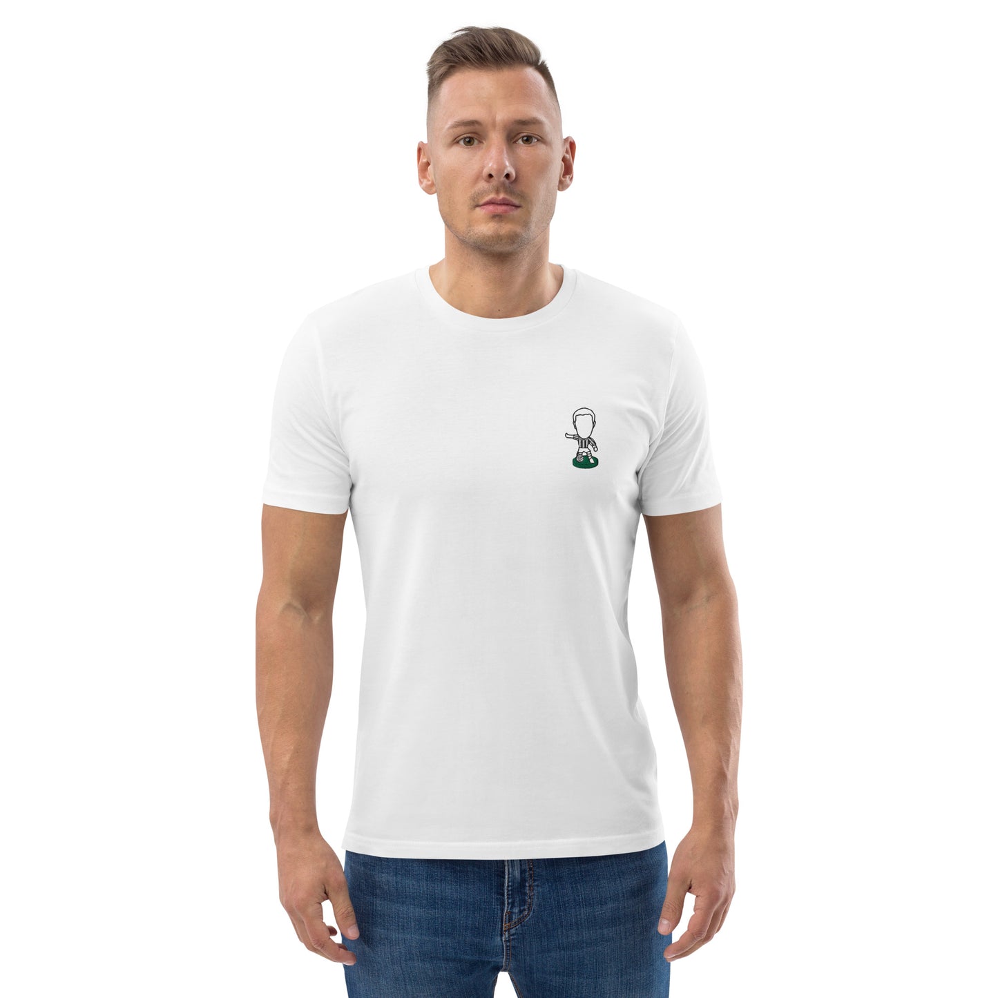 Tyneside Stripes (Black Outline) - Embroided - Unisex Organic Cotton Football T-Shirt - Newcastle United Inspired