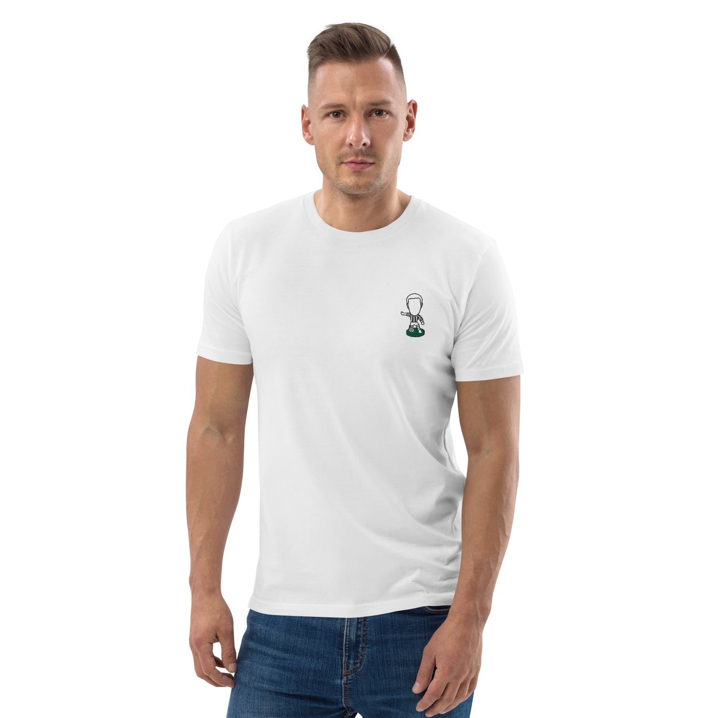 Tyneside Stripes (Black Outline) - Embroided - Unisex Organic Cotton Football T-Shirt - Newcastle United Inspired
