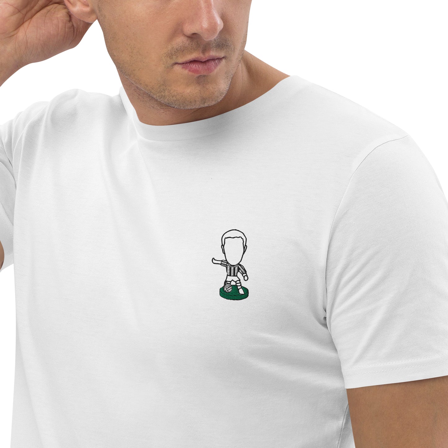 Tyneside Stripes (Black Outline) - Embroided - Unisex Organic Cotton Football T-Shirt - Newcastle United Inspired