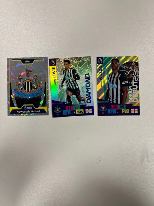 3x Newcastle United Foil/Shiny Panini Adrenalyn 2020/21 Football Cards