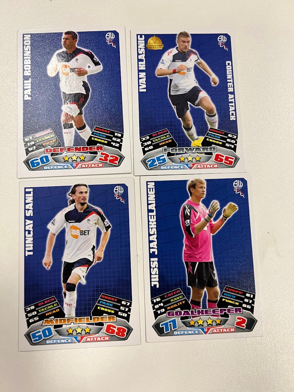 4x Bolton Wanderers Topps Match Attax Football Cards