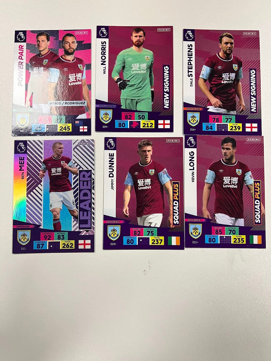 6x Burnley - Panini Adrenalyn 2020/21 Football Cards