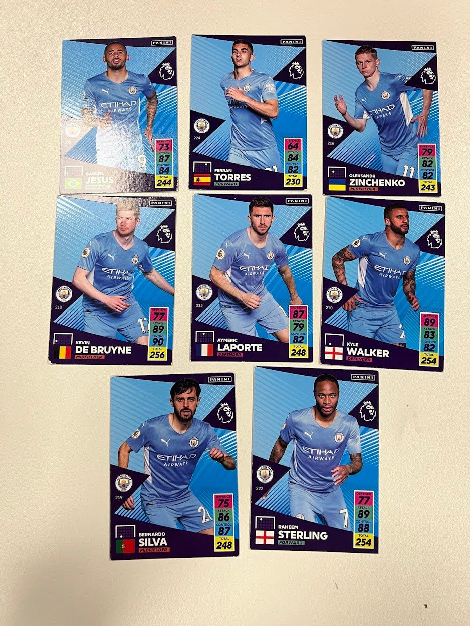8x Manchester City Panini Adrenalyn 2021/22 Football Cards