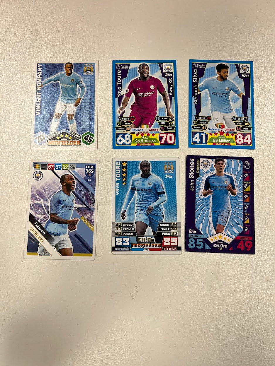 6x Manchester City Topps Match Attax &  Panini Adrenalyn Fifa 360 Football Cards