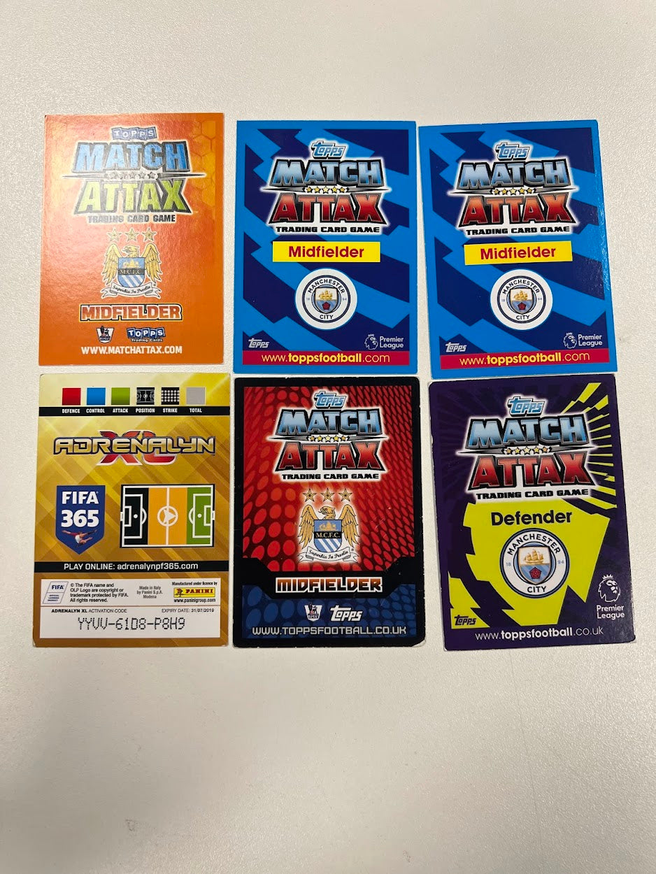 6x Manchester City Topps Match Attax &  Panini Adrenalyn Fifa 360 Football Cards