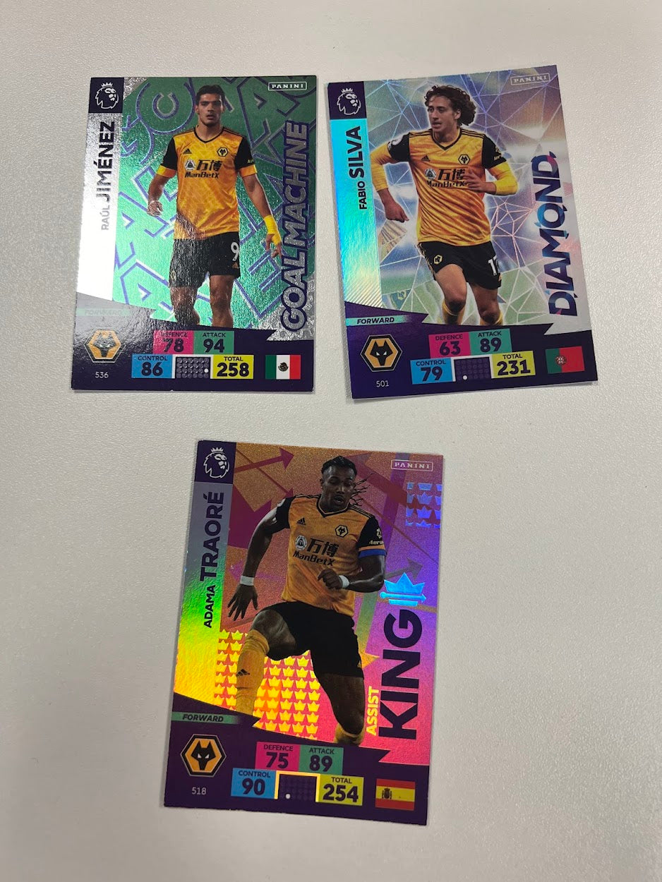 3x Wolverhampton Wanderers Foil/Shiny - Panini Adrenalyn 2020/21 Football Cards